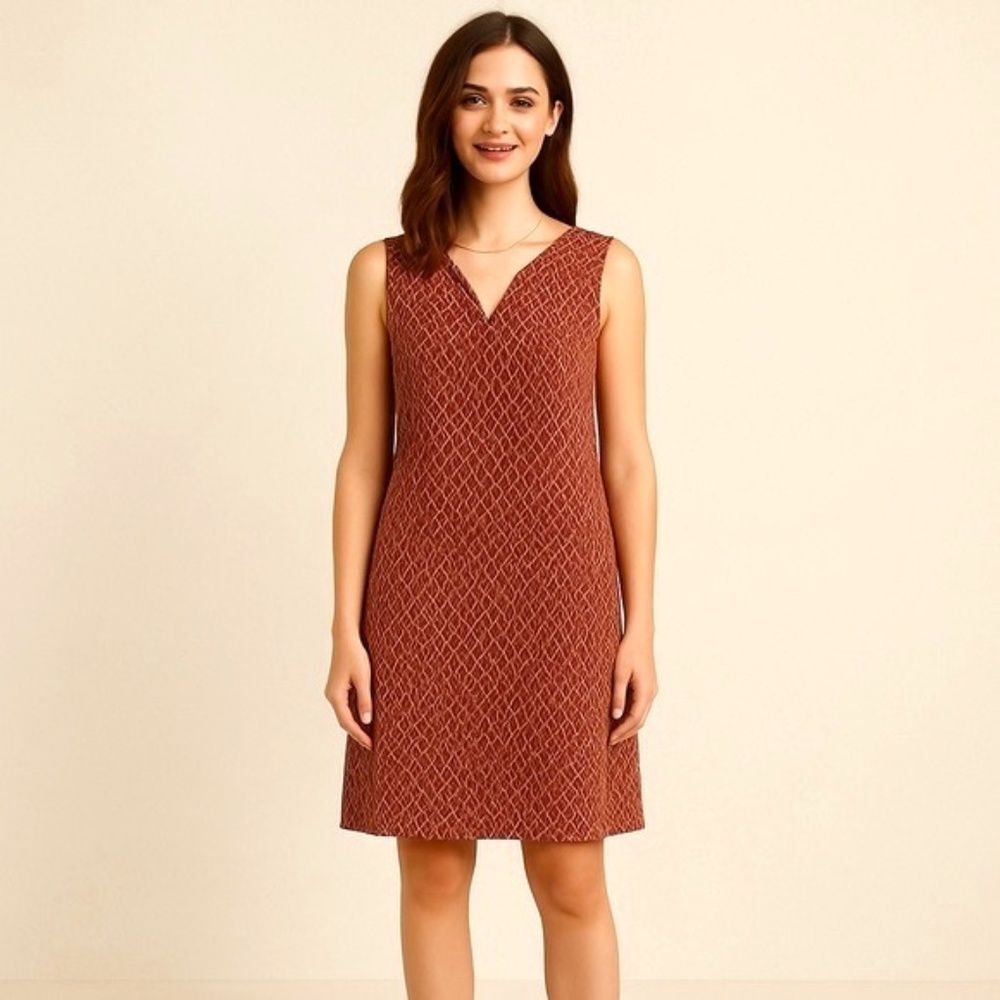 The Territory Ahead Gold Red Reversible Print 100% Silk Tunic Dress SIZE 8